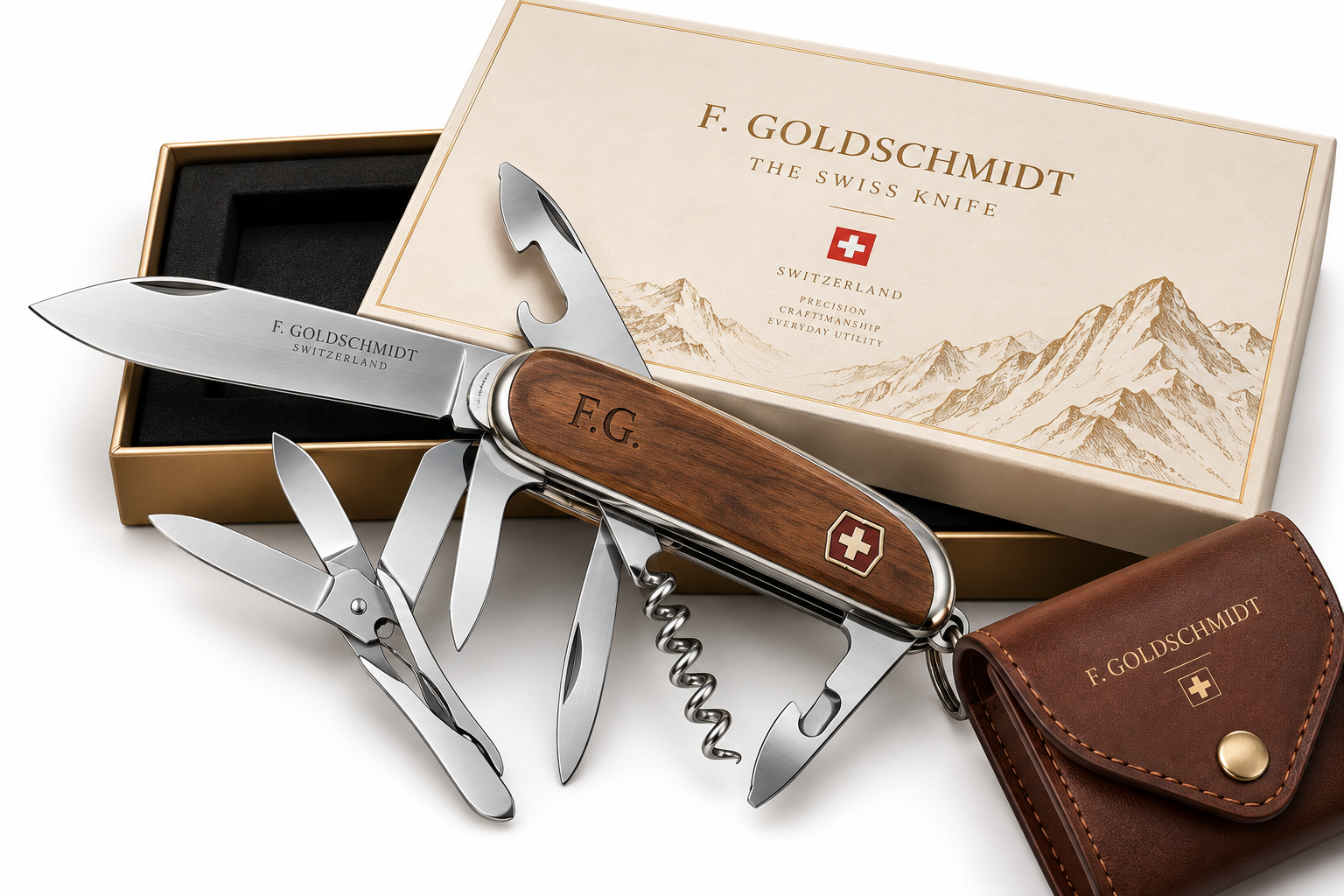Curated pocket tool with natural walnut wood handle