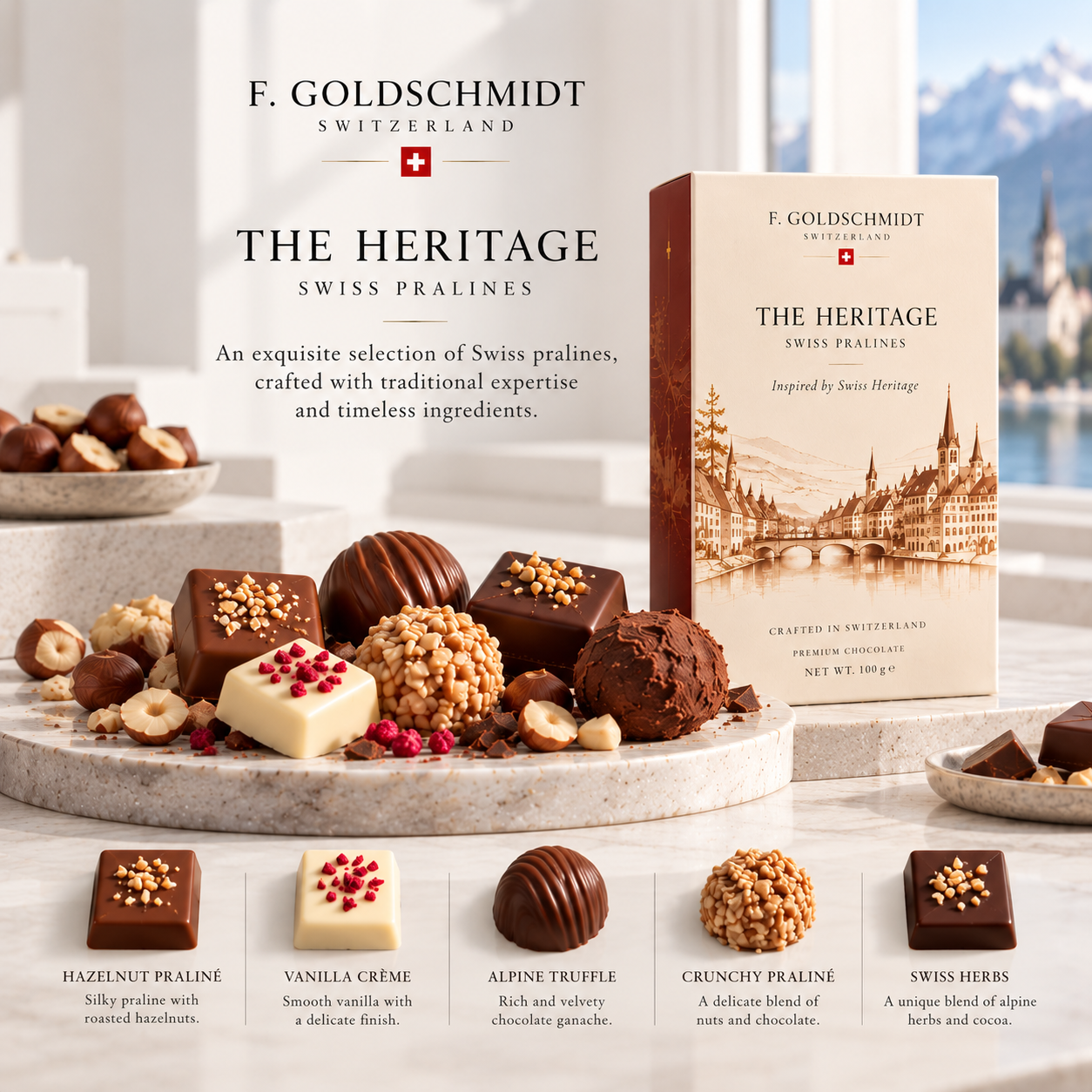 Curated gift box of hand-crafted Swiss pralines